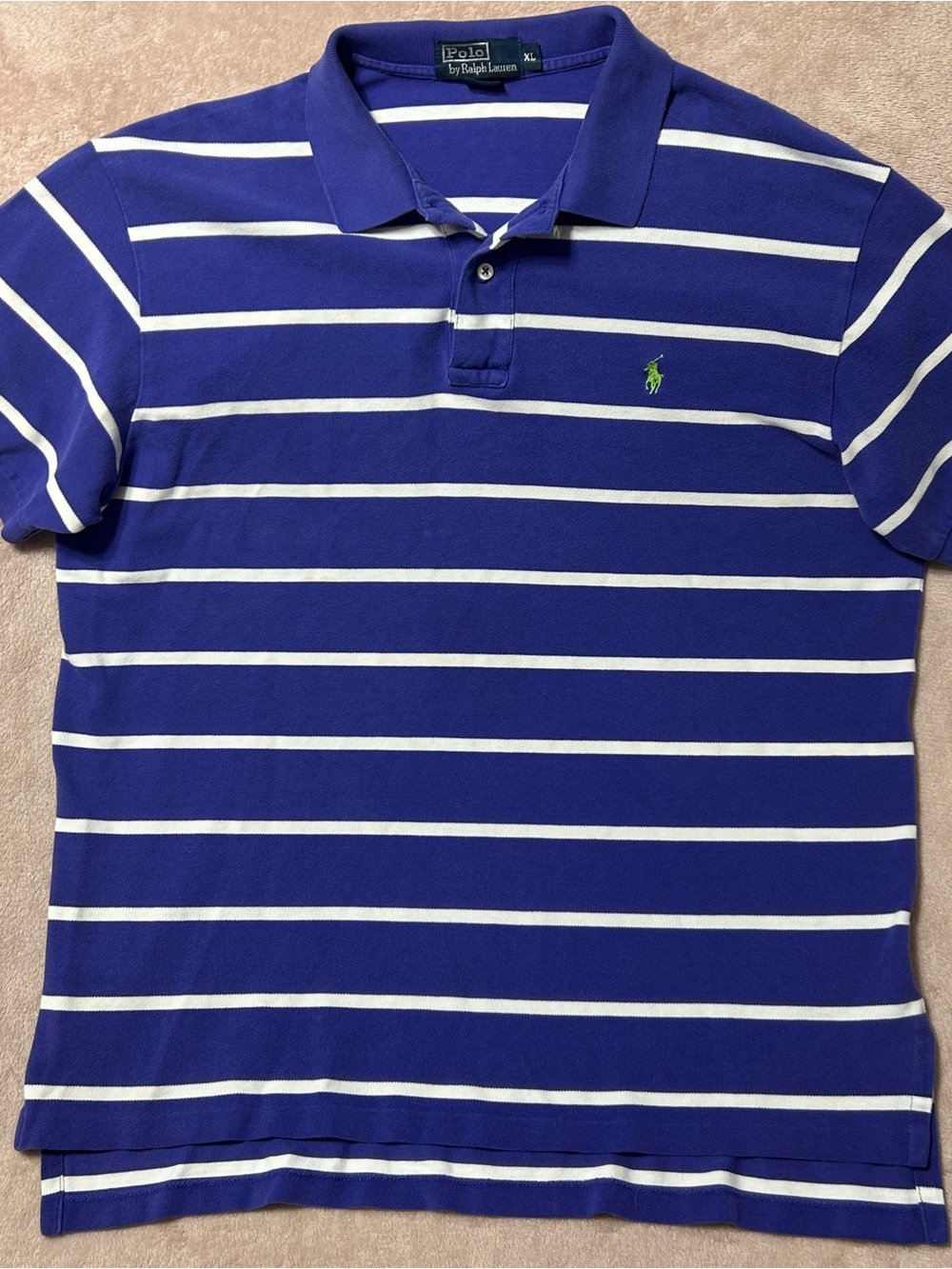 Ralph Lauren Blue Polo with White Stripes and Green Pony